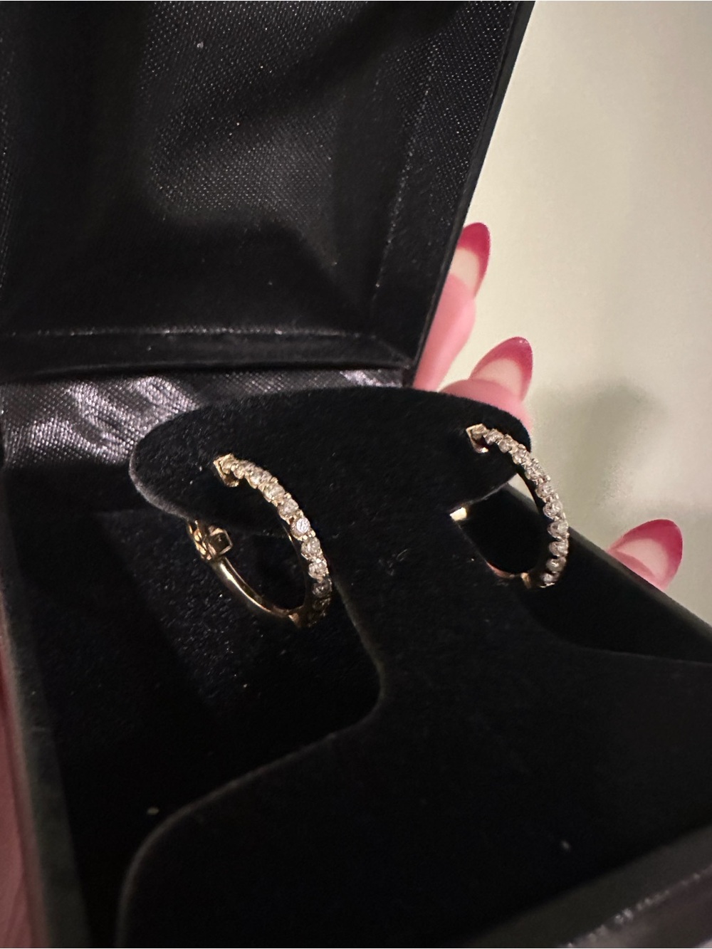 14K Gold Natural Diamonds Huggie Hoop Earrings - Sparkling Gold Tone